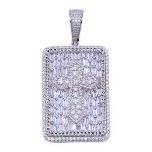 Sterling Silver 925 Rhodium Plated CZ Cross Tag Pendant